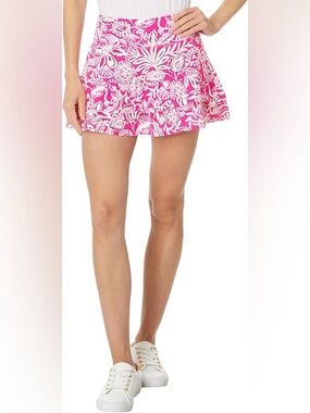 Bright Pink Tropical Print Ruffle Skort